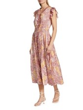 ELIE TAHARI Mae Printed Silk Blend Midi Dress Size L