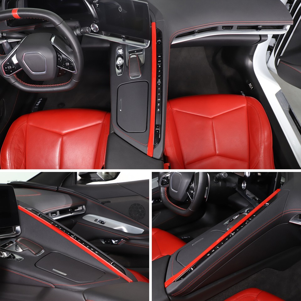 Red ABS Carbon Fiber Center A/C Console Strip Trim Cover Fits Corvette ...