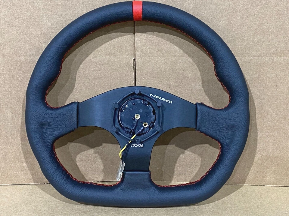 Volante de cuero negro NRG RST-024MB-RD - rayas rojas y costuras NUEVO Foto 2 de 2