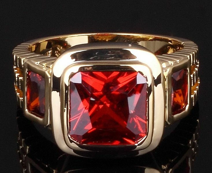 Anillo de boda solitario para hombre talla 8-12 rojo granate relleno de oro Foto 4 de 4
