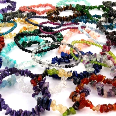 HANDGEFERTIGT Edelstein Armband AA - Qualität Trommel Stein Splitter viele Varianten dehnbar p