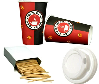 TRENDSKY Pappbecher 0,18L 0,2L 0,3 L 0,4L Kaffeebecher Coffee To Go / Deckel Rührstäbchen