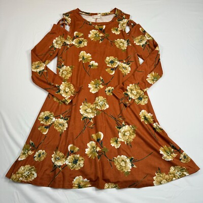 altar'd state brown floral dress Altar'd State Dress Women's Large Brown Floral Long Sleeve Sweetheart Fit Flare