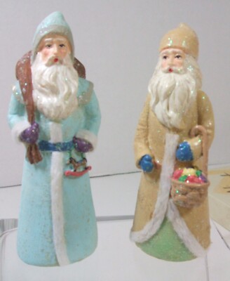St. Nick Figurines 4 1/2 inch Plaster in Gold and Mint Glitter Robes Set  of 2
