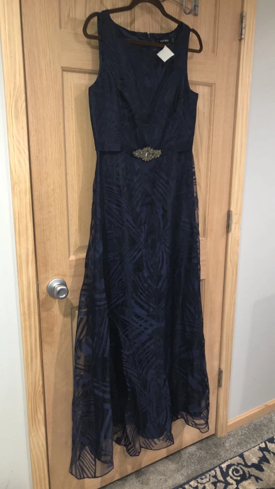 Женское официальное платье размер 8 темно-синий поясом талии ELLEN TRACY вечернее платье - Изображение 3 из 4