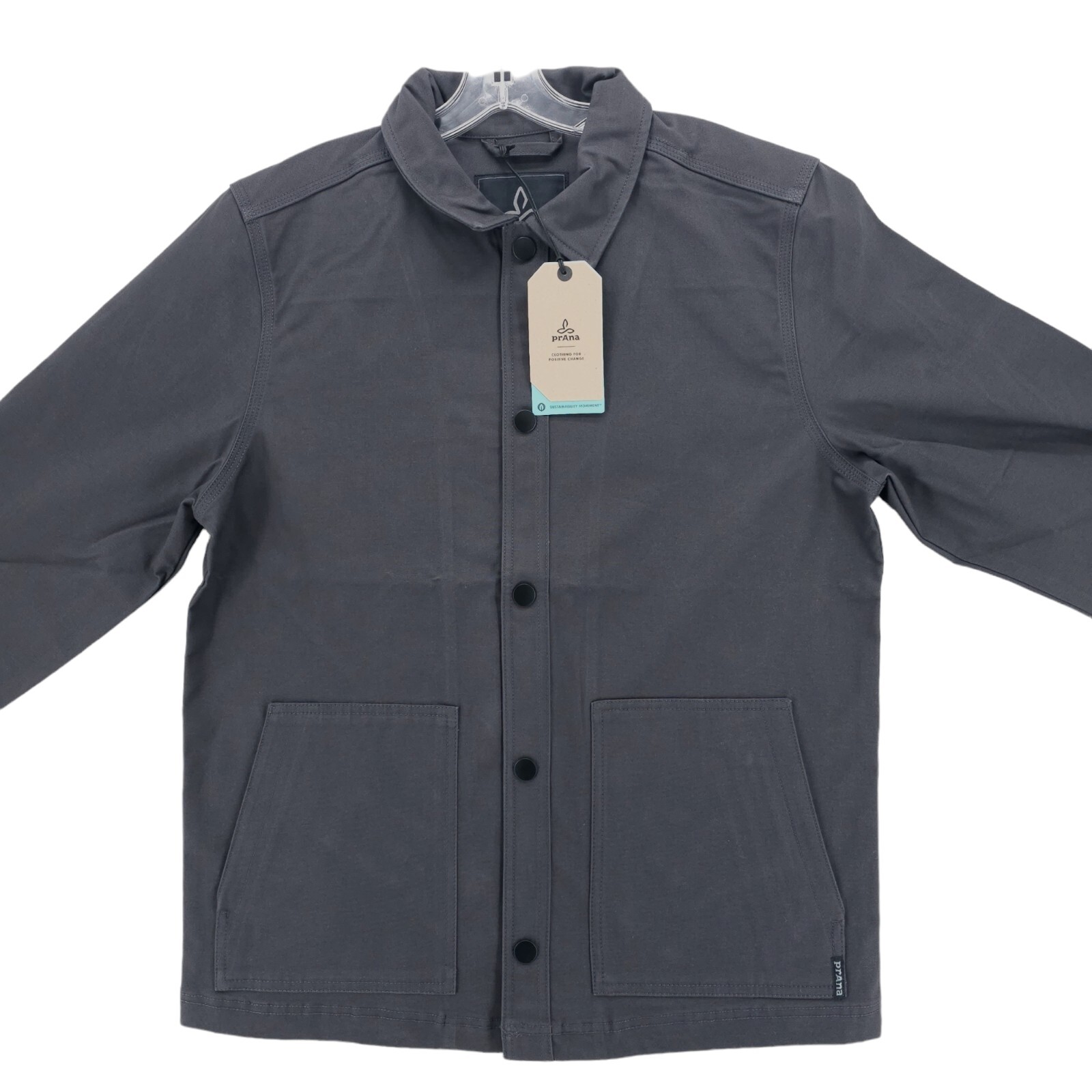 NWT PRANA Westside Jacket Charcoal Gray Canvas Organic Snap Men's Size MEDIUM - second product detail image