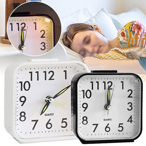 Small Battery Operated Analog Travel Alarm Clock Silent No Ticking Snooze Clock - Picture 9 of 19