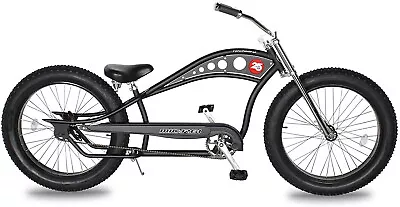 MICARGI BICYCLES 26" Chopper Fat Tires Bike Coaster Brake Stretch Cruiser Matte Black Bicycle