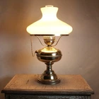 Vintage GWTW Hurricane Electric Lamp Brass Milk Glass 3 Way Switch MCM