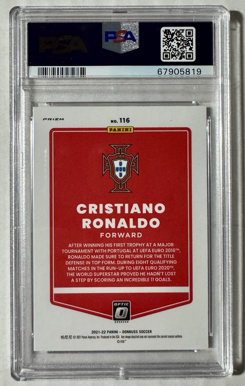2021-22 Panini Donruss Holo Cristiano Ronaldo Road to World Cup PSA 9 Mint view 2