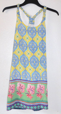 Small Summer Sundress Yellow Blue Green Dress w/ Lining