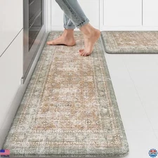 KIMODE Kitchen Mats for Floor 2 PCS, 17"x47"+17"x29" Boho Vintage Kitchen Rugs