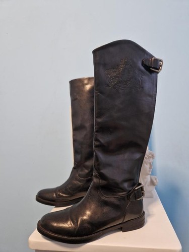 Vintage 1998 Italian Leather Riding Boots Black Tall Calfskin Equestrian Boots