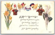 Vintage 1919 Easter Postcard with Chicks, Flowers & Poem by Owen Card Pub A305
