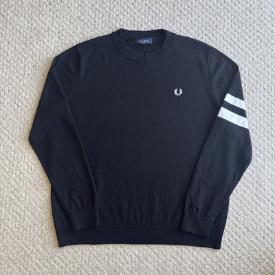 Fred Perry Strick Rundhals Pullover 2XL XXL Schwarz Weiß Mod 60er Wolle Baumwolle