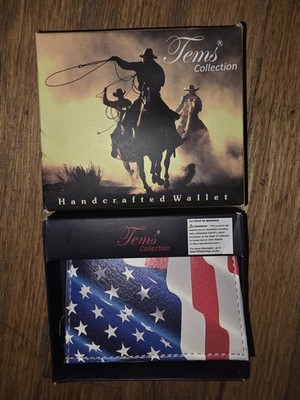 NIB Tem's Collection Genuine Leather Handcrafted Wallet AMERICAN FLAG Patriotic