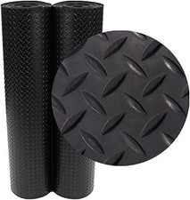 Rubber-Cal Diamond-Plate Rubber Flooring Rolls - 3 mm x 4 ft x 2 ft Rolls - Blac