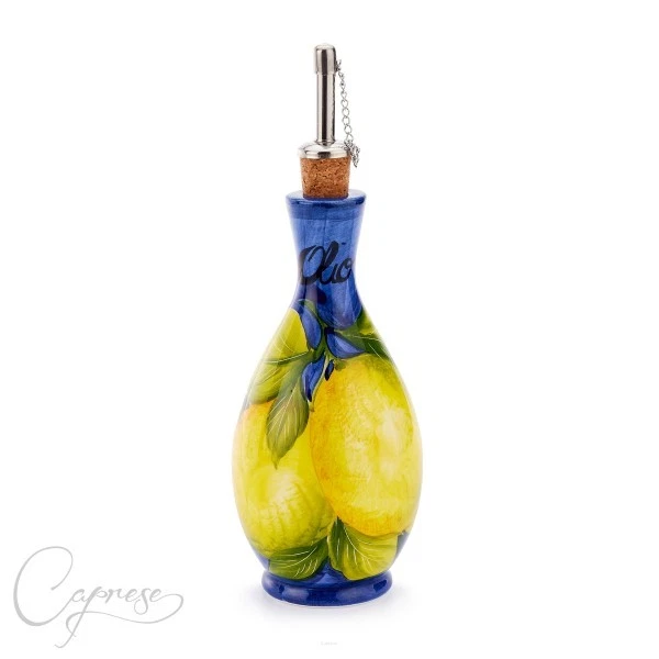 Caprese Home Decor Bassano Ceramic Amalfi Lemon Blue Oil Bottle 0,3 L