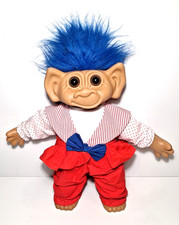 Vintage 1980s Uneeda Large 18" Blue Hair Plastic Plush Troll Doll