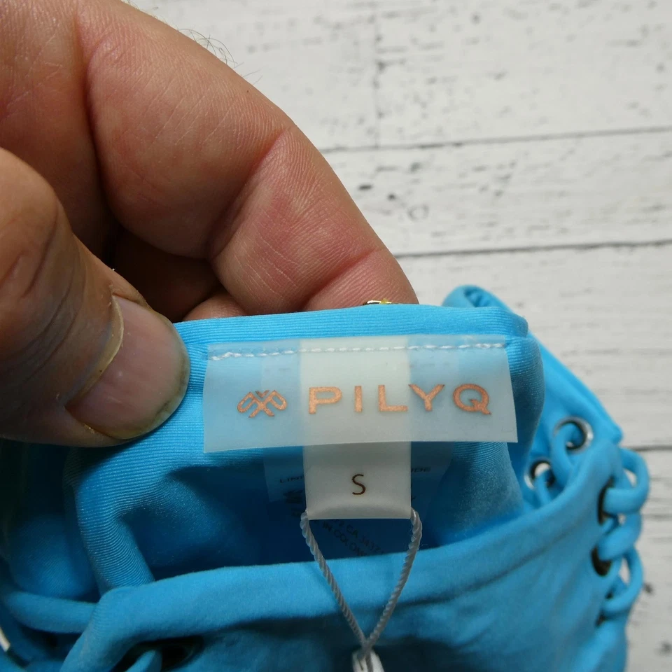 Parte inferior de bikini PilyQ para mujer pequeña azul con cordones calzoncillos de baño traje de playa Foto 4 de 4