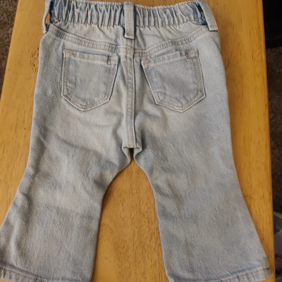 Jeans acampanados de tiro alto azul marino antiguo cintura ajustable niñas talla 6 Foto 4 de 4