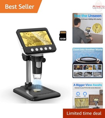 Coin Microscope 4.3 inch LCD USB Digital 1000X Magnifier with 8LED for Adults...