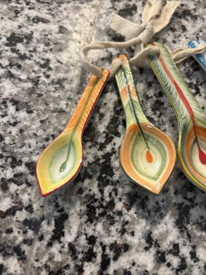 Pier 1 Handcrafted Ceramic Measuring Spoons Set of 4 Peacock Design - Image 2 of 4