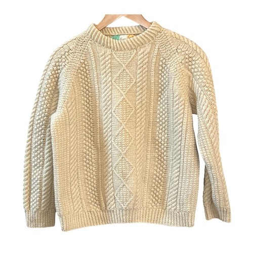 Vintage 1980s Mary Smith Irish Aran Wool Sweater Hand Knit Cable Fisherman Luxe - Image 1