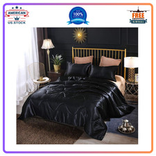 NTBED Silky Satin Comforter Set Queen Black, Soft Lightweight Microfiber Luxu...