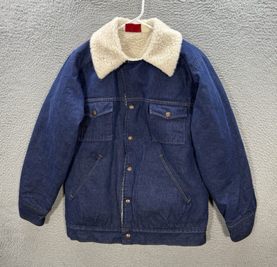 Vintage Dickies Jacket Adult 38/40 Blue Denim Sherpa Fleece Lined Workwear Chore