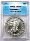 1997 $1 1 oz American Silver Eagle ANACS MS70 Top Pop Quality - Blue Label