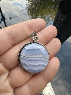 Large Blue Lace Agate Pendant Top Quality Natural Crystal 925 silver plated B7 - Image 1 of 4