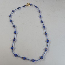 Blue Glass Bead Necklace Toggle Spacers 23"