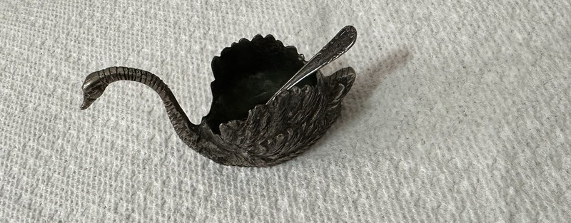 Antique 800 Silver Swan With Small Spoon