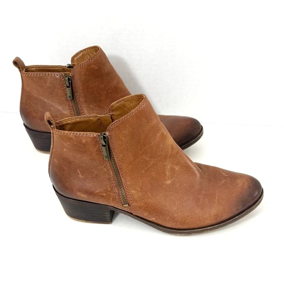 Lucky Brand Basel Brown Leather Ankle Booties Womens Size 9M Zip Slip Resistant - Image 4 of 4