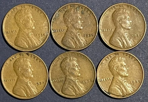Lincoln Cents. Lot Of 6. From The 30’s. Maybe Fine Or Better. Nice Starter Set