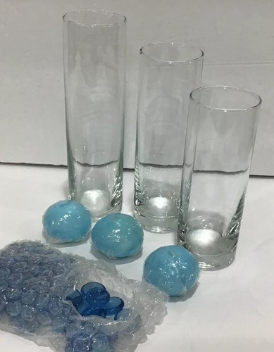 Hallmark Three Glass Candle Holders Tea Light Blue Candles Marbles New In Box - Picture 7 of 7