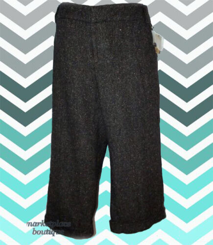 MASSINI size 14 Black Tweed SHEEN Lined NEW Slit Pocket CAPRI DRESS PANTS -wc