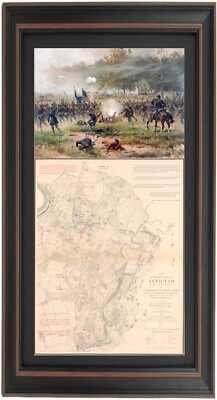 Framed Battle of the Antietam by Thure de Thulstrup & Battlefield Map. 2 Sizes.