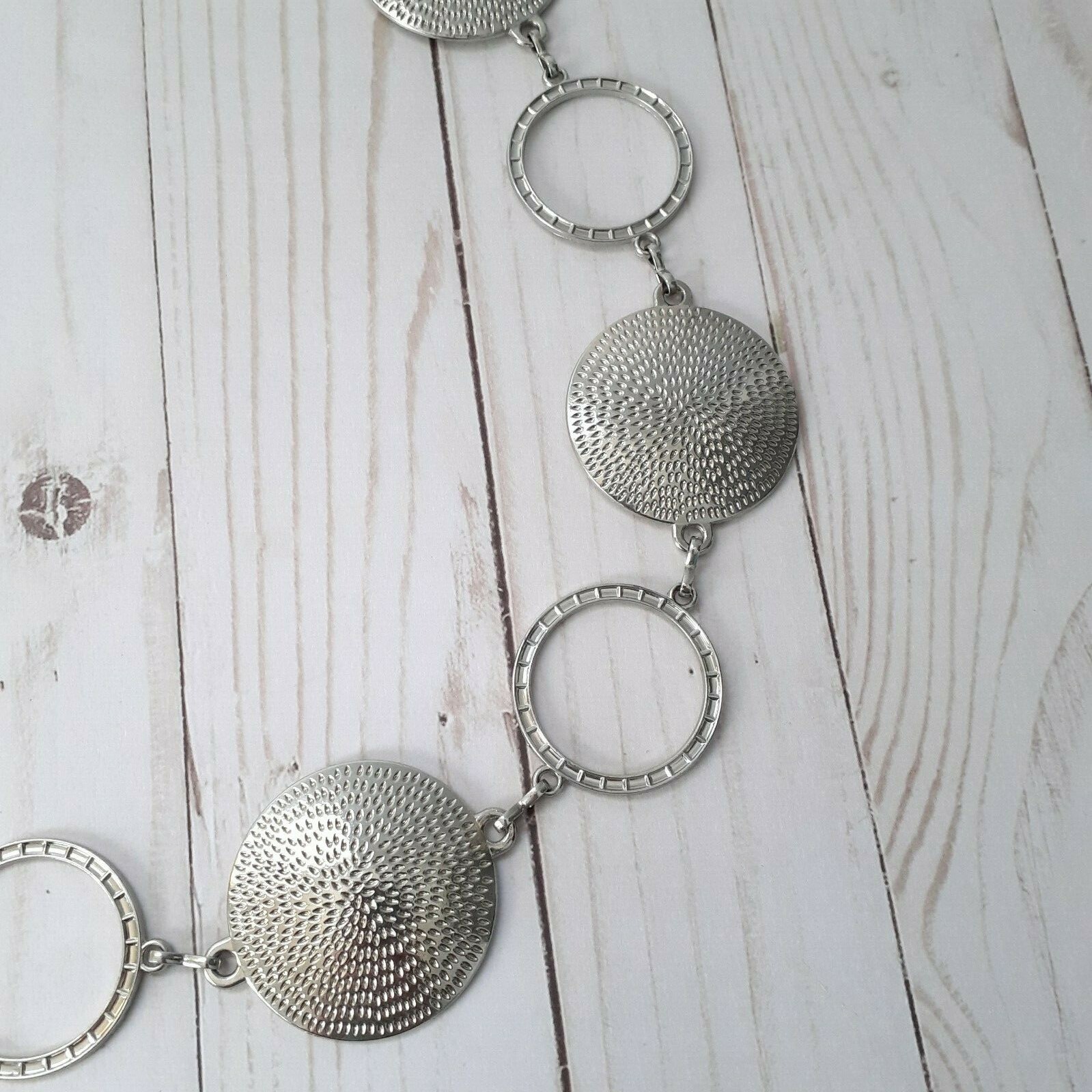 Solid Disc & O-Ring Circle Silvertone Chain Belt - image 2