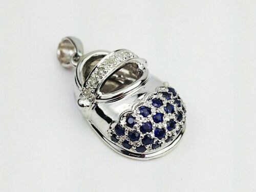 2.20Ct Round Cut Simulated Sapphire  Baby Shoe  Pendant  925 Silver Gold Plated - Picture 1 of 6