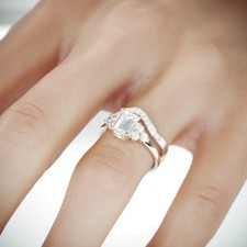 4Ct Emerald Cut Simulated Diamond Bridal Set Ring Band 14K White Gold Plated