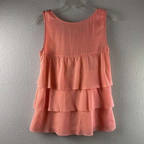 J. Crew 100% Silk Ruffled Multi Tiers Tank Top Tangerine Lined Side Zip Size 0 - Picture 10 of 13