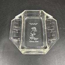 Vintage 50s Travel Lodge Highway Hotels Sleepy Bear Glass Ashtray Smoking Decor