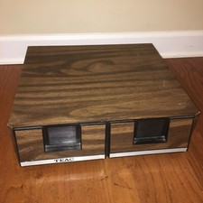 Vintage VHS Tape Holder Wood Grain 2 Drawer Cabinet Storage Case Holds 24 tapes