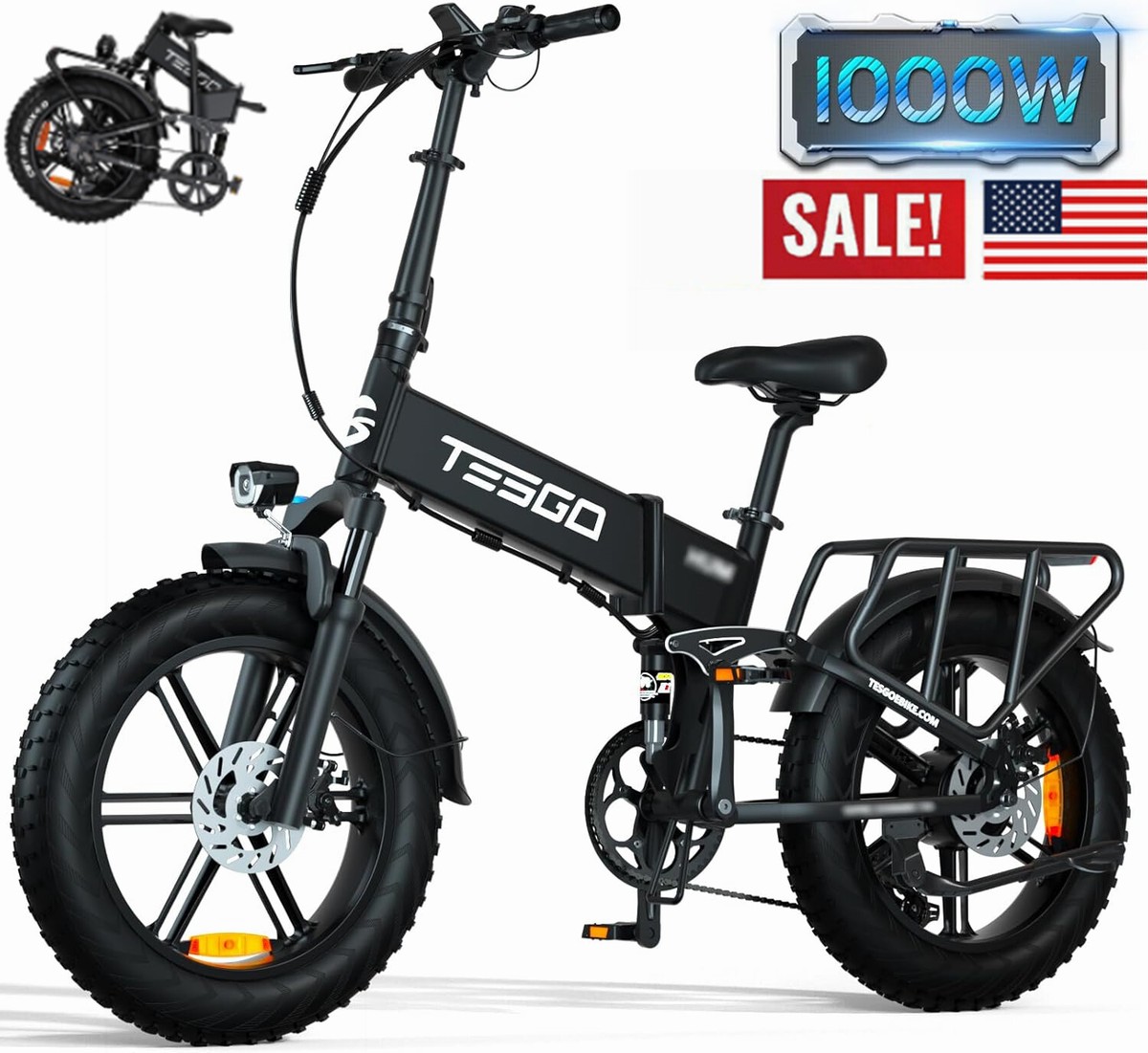 TESGO ELECTRIC BIKE Folding 835WH 48V UP TO 75 Miles E-BIKE 20