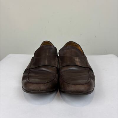 Gucci Brown Leather Web Slip On Loafers Men display picture 2