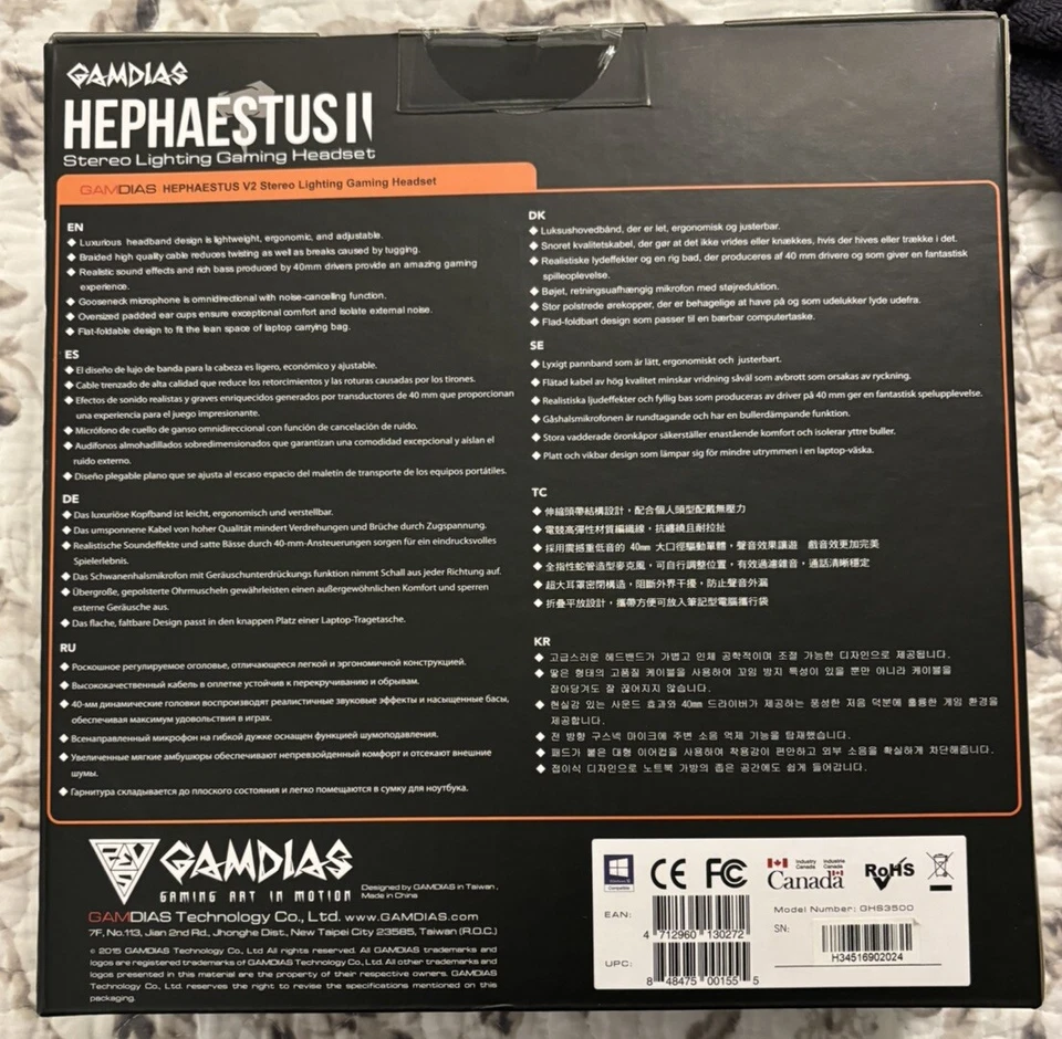 Gambia's Hephaestus II Stereo Lighting Wired Gaming Headset GHS-3500 New Sealed - Image 2 of 4