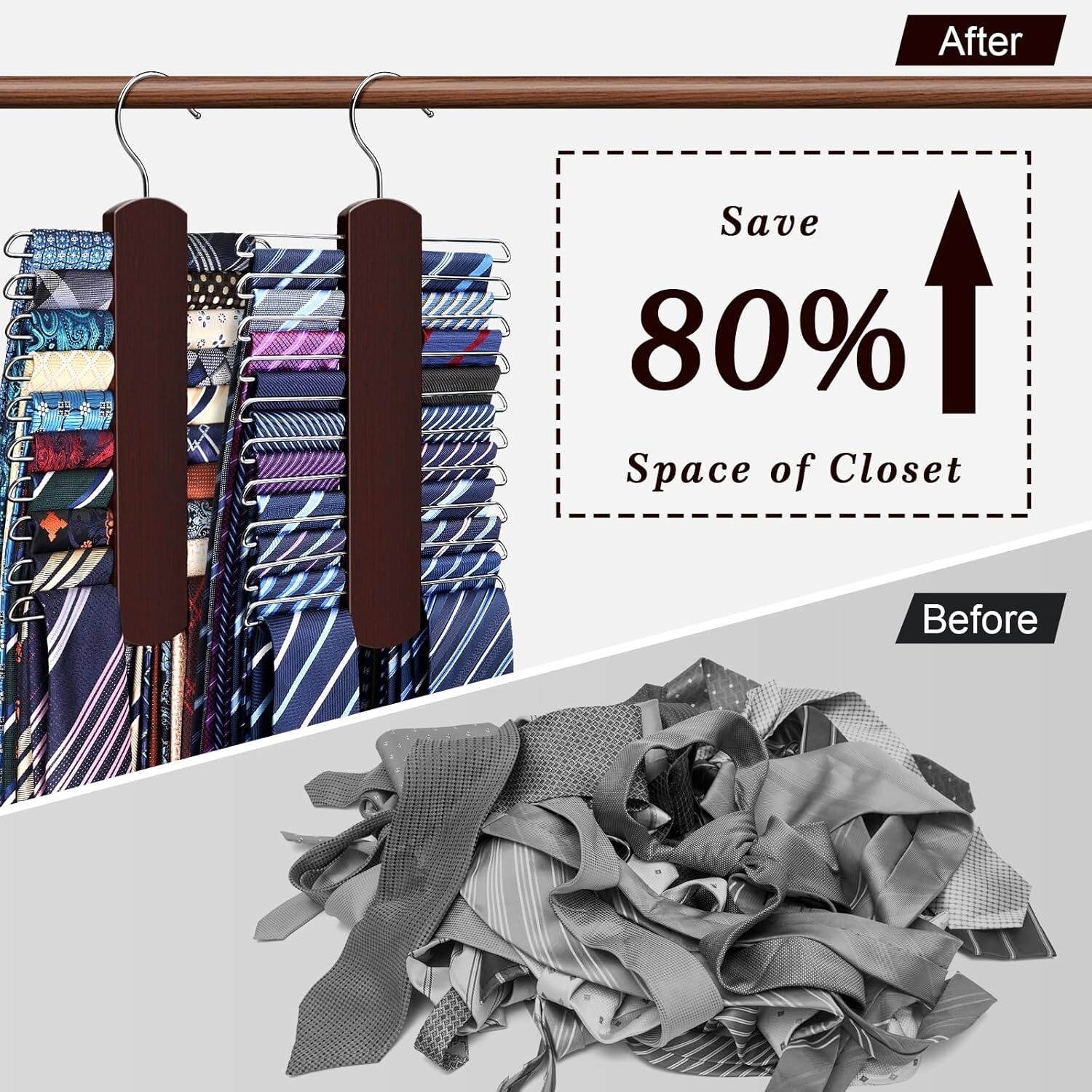 2 Pack Tie Hanger with 40 Hooks, Space Saving Necktie Organizer for Men, Large C