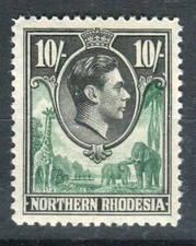 Northern Rhodesia KGVI 1938-52 10s green & black SG44 MNH